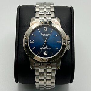 Kenneth Cole Men’s Watch Round Silver and Blue Working